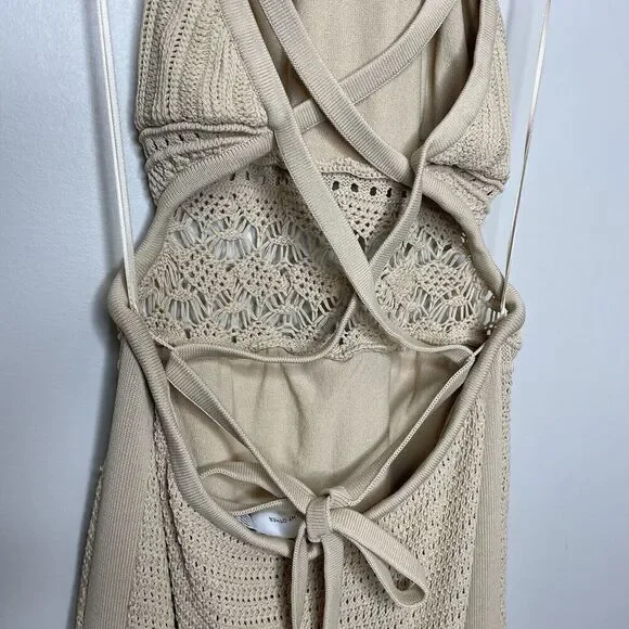 SIGNIFICANT OTHER Abby Dress Women 10 Crochet Maxi Cross Open Back Tan - Picture 12 of 16